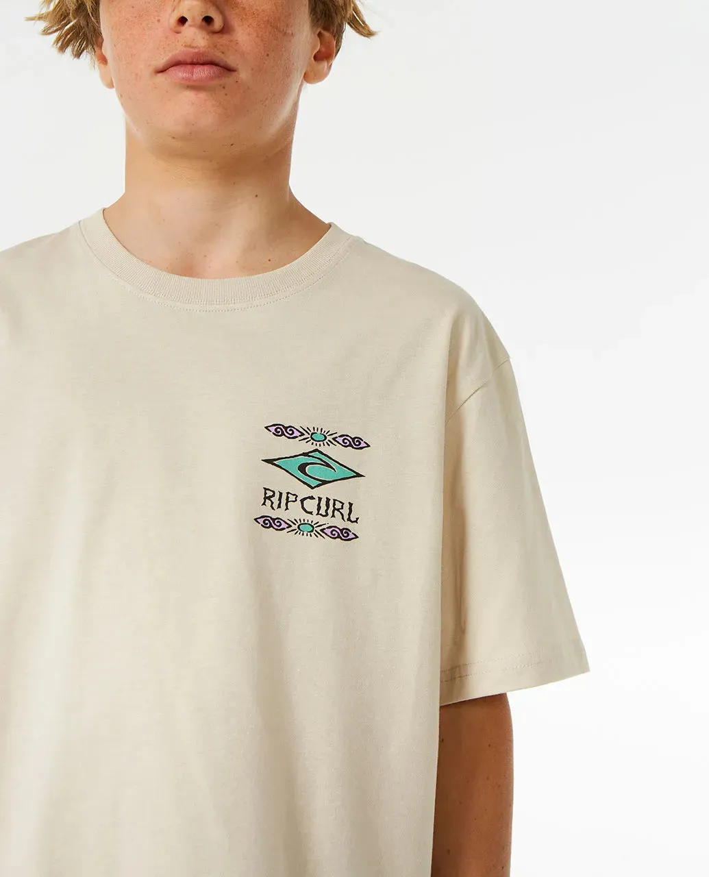 RIPCURL LOST ISLAND LOGO SHORT SLEEVE TEE BOY - VINTAGE WHITE