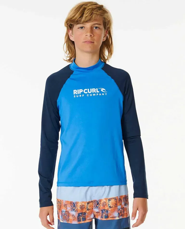 Ripcurl Shock UPF Long Sleeve Boys Rashie - Blue Gum