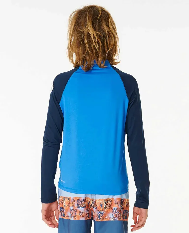 Ripcurl Shock UPF Long Sleeve Boys Rashie - Blue Gum