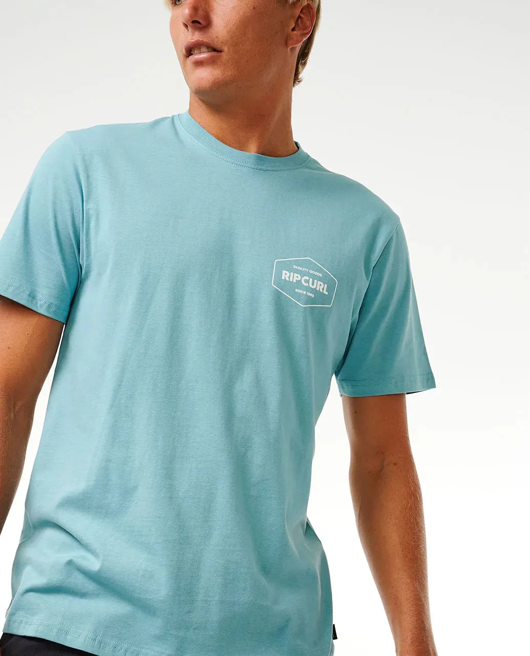 RIPCURL STAPLER SHORT SLEEVE TEE - DUSTY BLUE