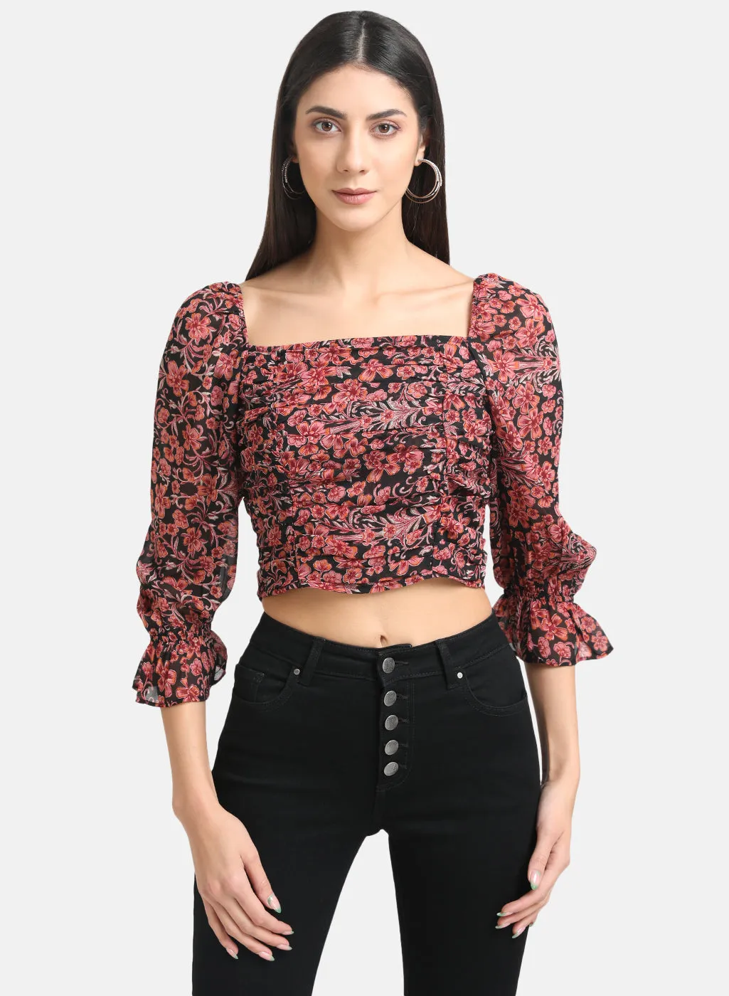 Ruched Printed Crop Top