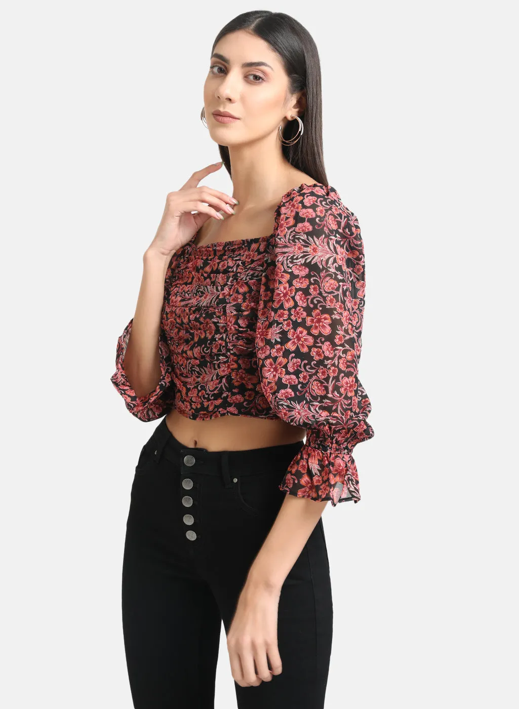 Ruched Printed Crop Top