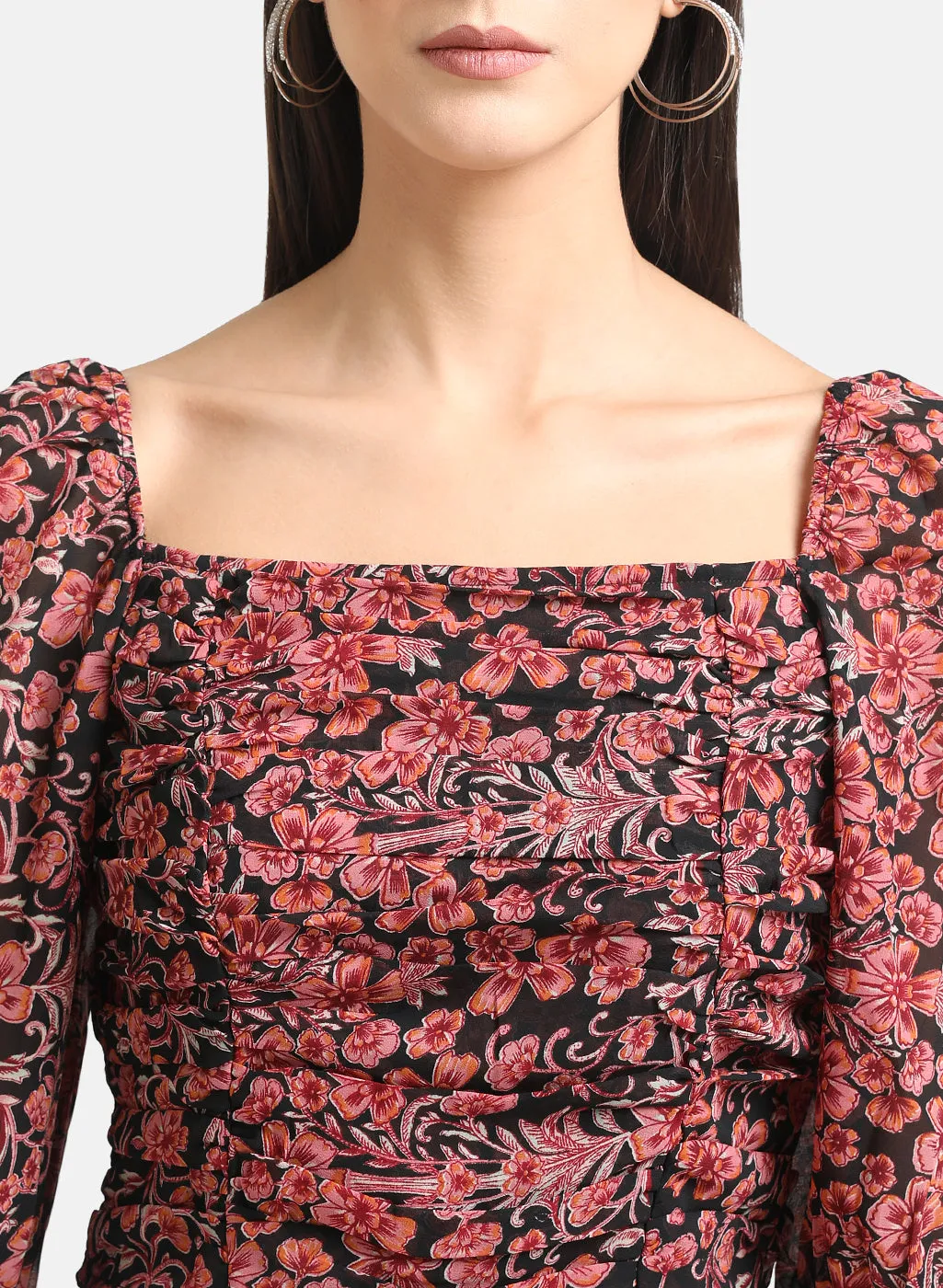 Ruched Printed Crop Top