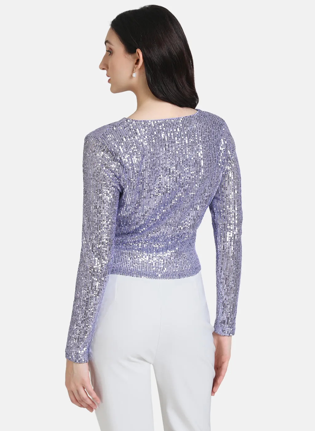 Sequin Crop Top With Cowl Neck