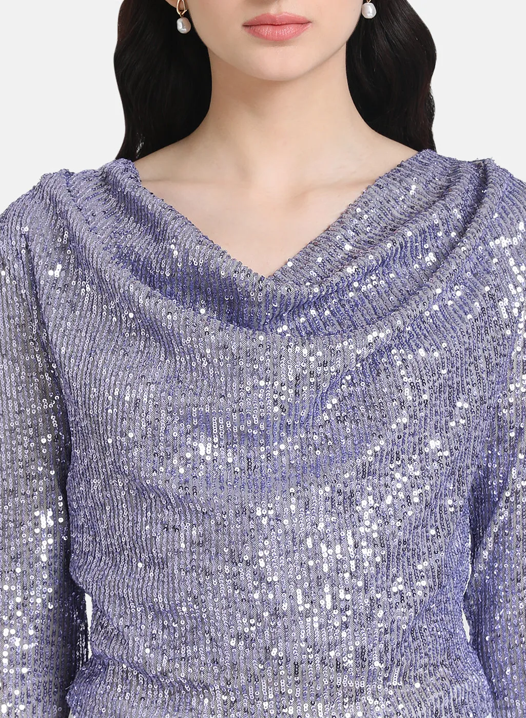 Sequin Crop Top With Cowl Neck