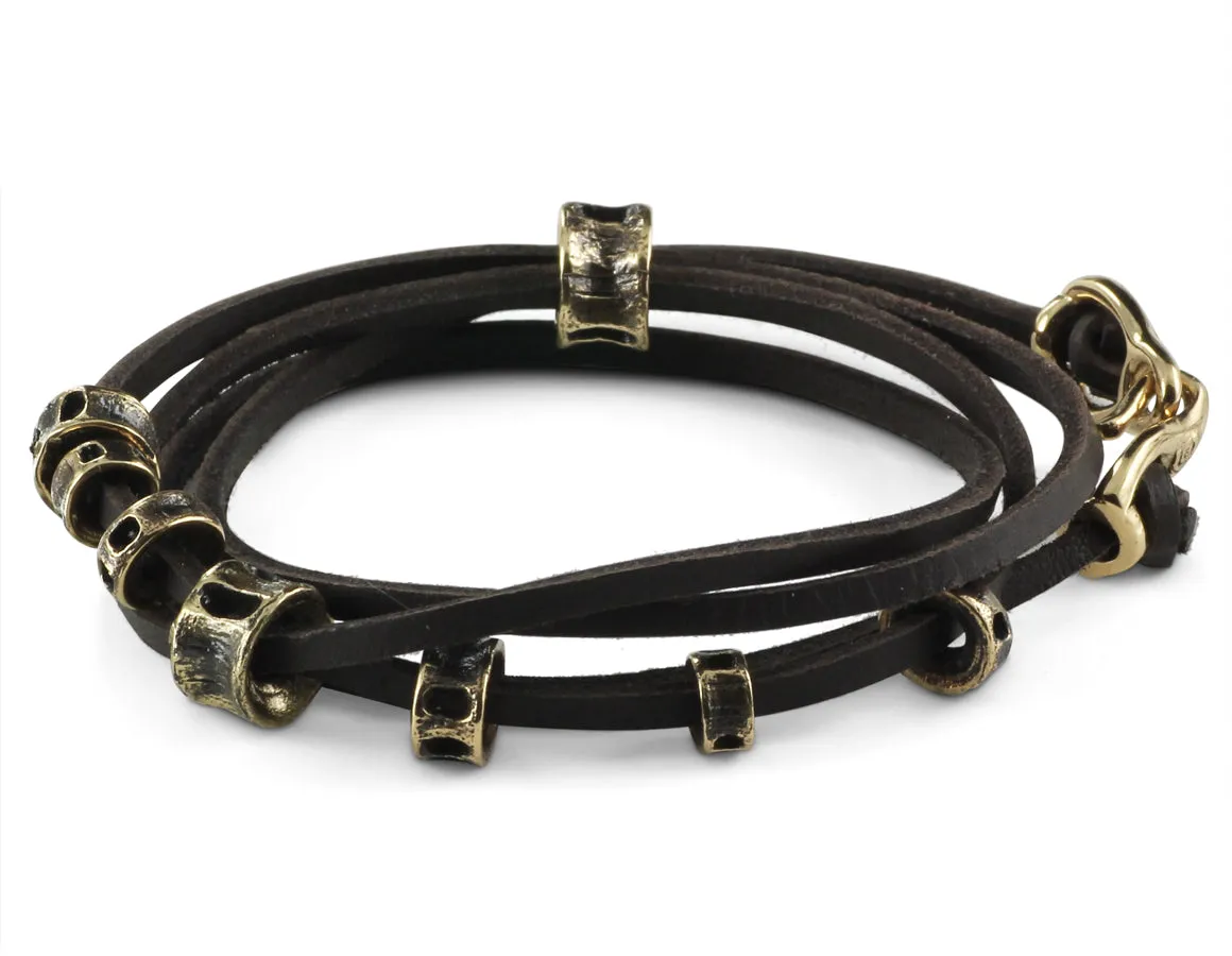 Shark Vertebrae Leather Bracelet - Bronze