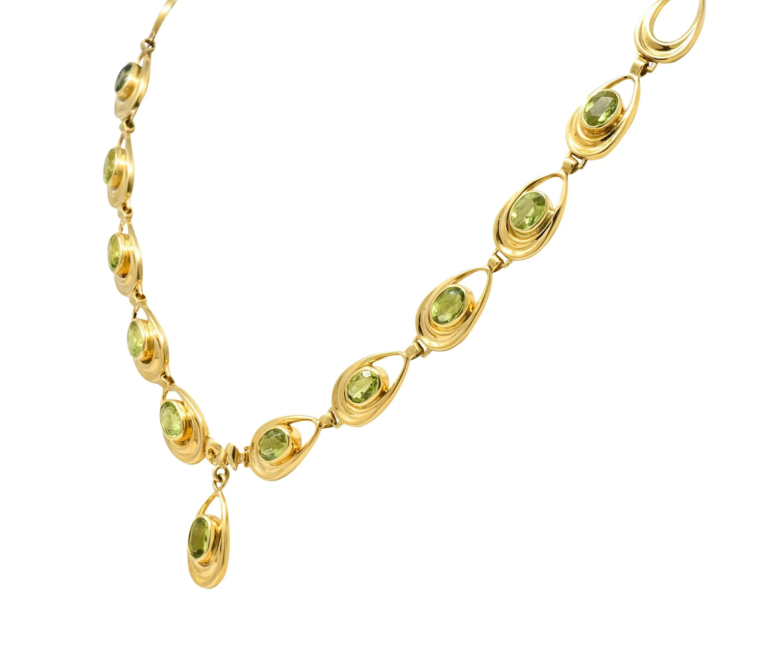 Shreve Crump & Low Retro Peridot 14 Karat Yellow Gold Oval Link Drop Necklace