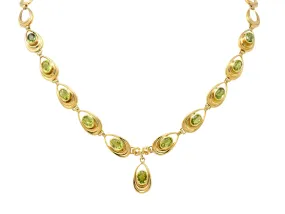 Shreve Crump & Low Retro Peridot 14 Karat Yellow Gold Oval Link Drop Necklace