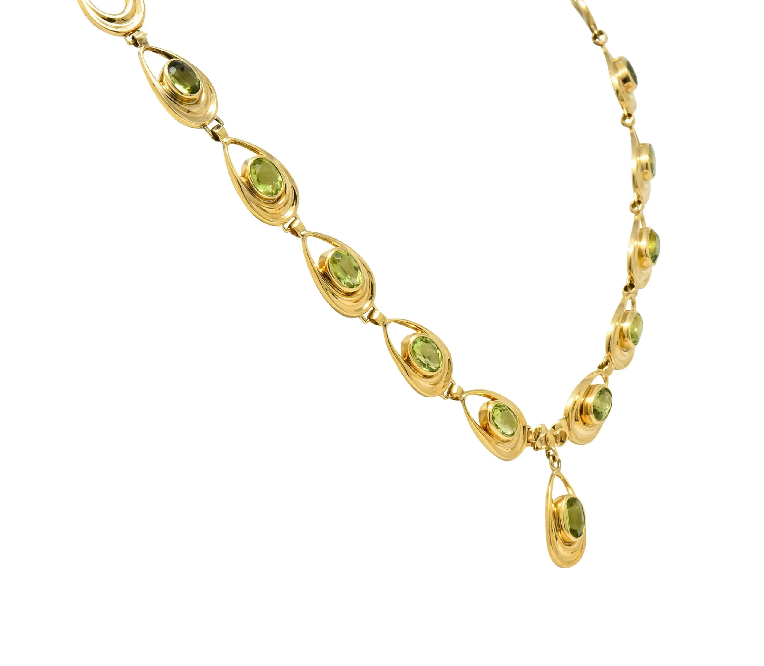 Shreve Crump & Low Retro Peridot 14 Karat Yellow Gold Oval Link Drop Necklace