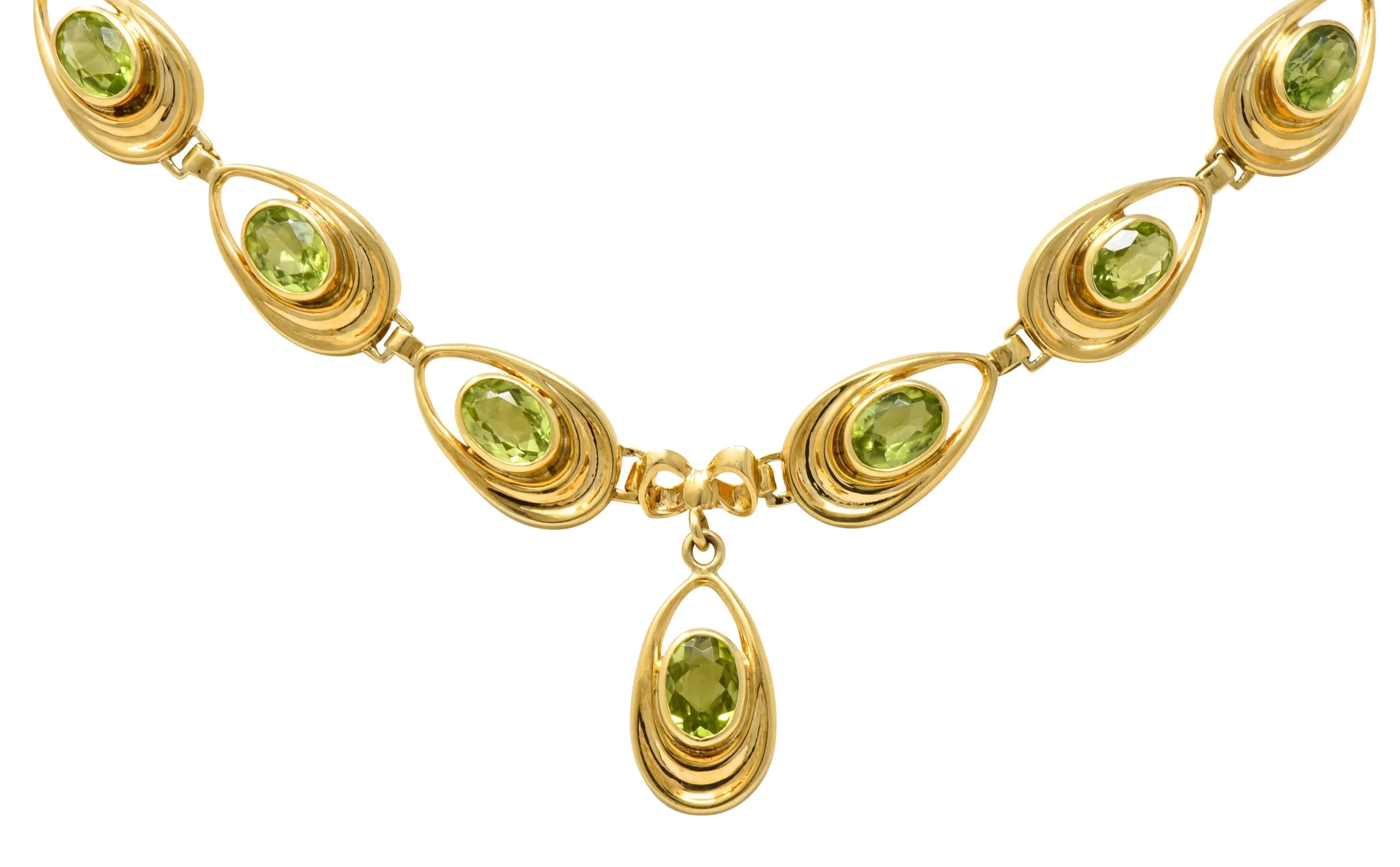 Shreve Crump & Low Retro Peridot 14 Karat Yellow Gold Oval Link Drop Necklace