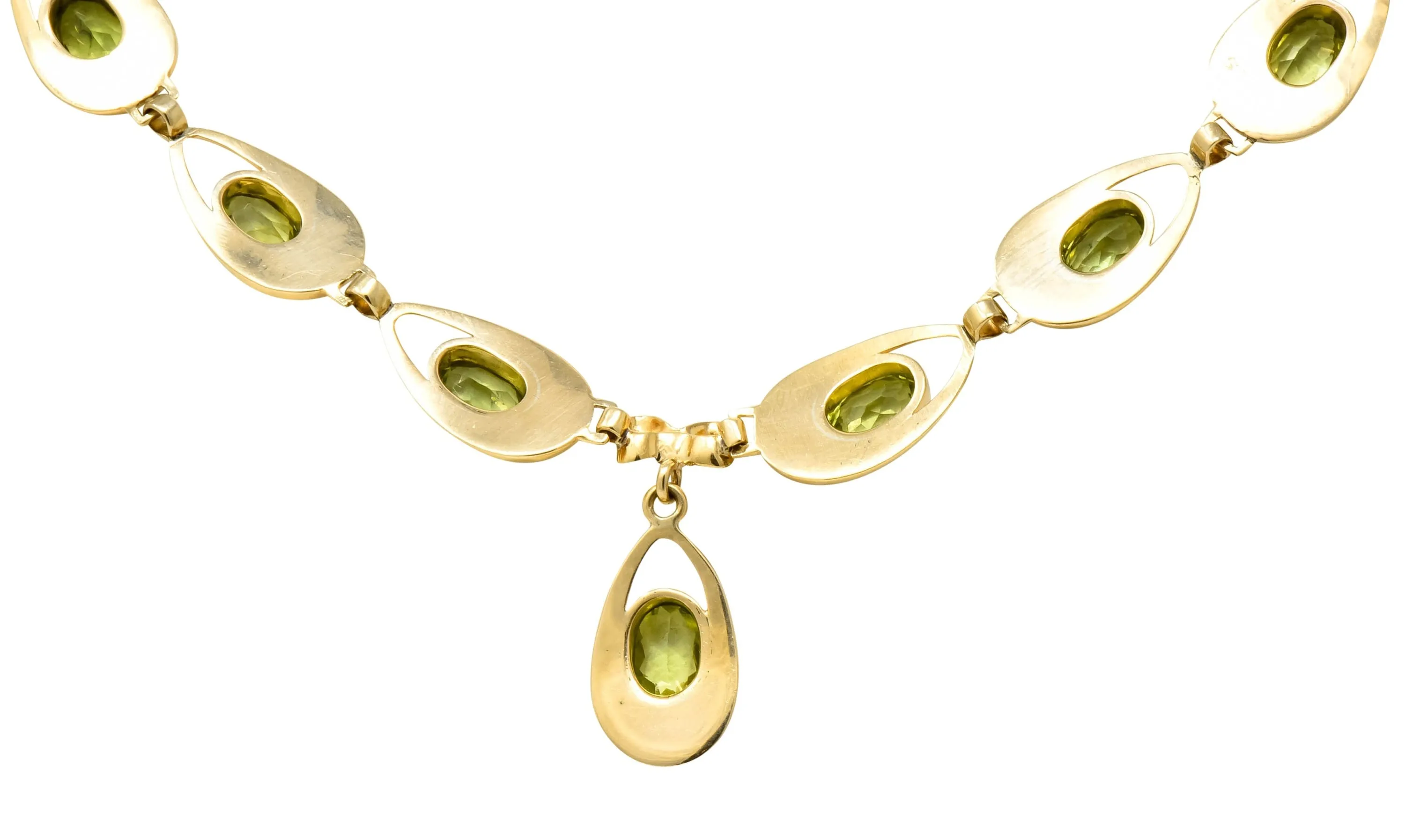 Shreve Crump & Low Retro Peridot 14 Karat Yellow Gold Oval Link Drop Necklace