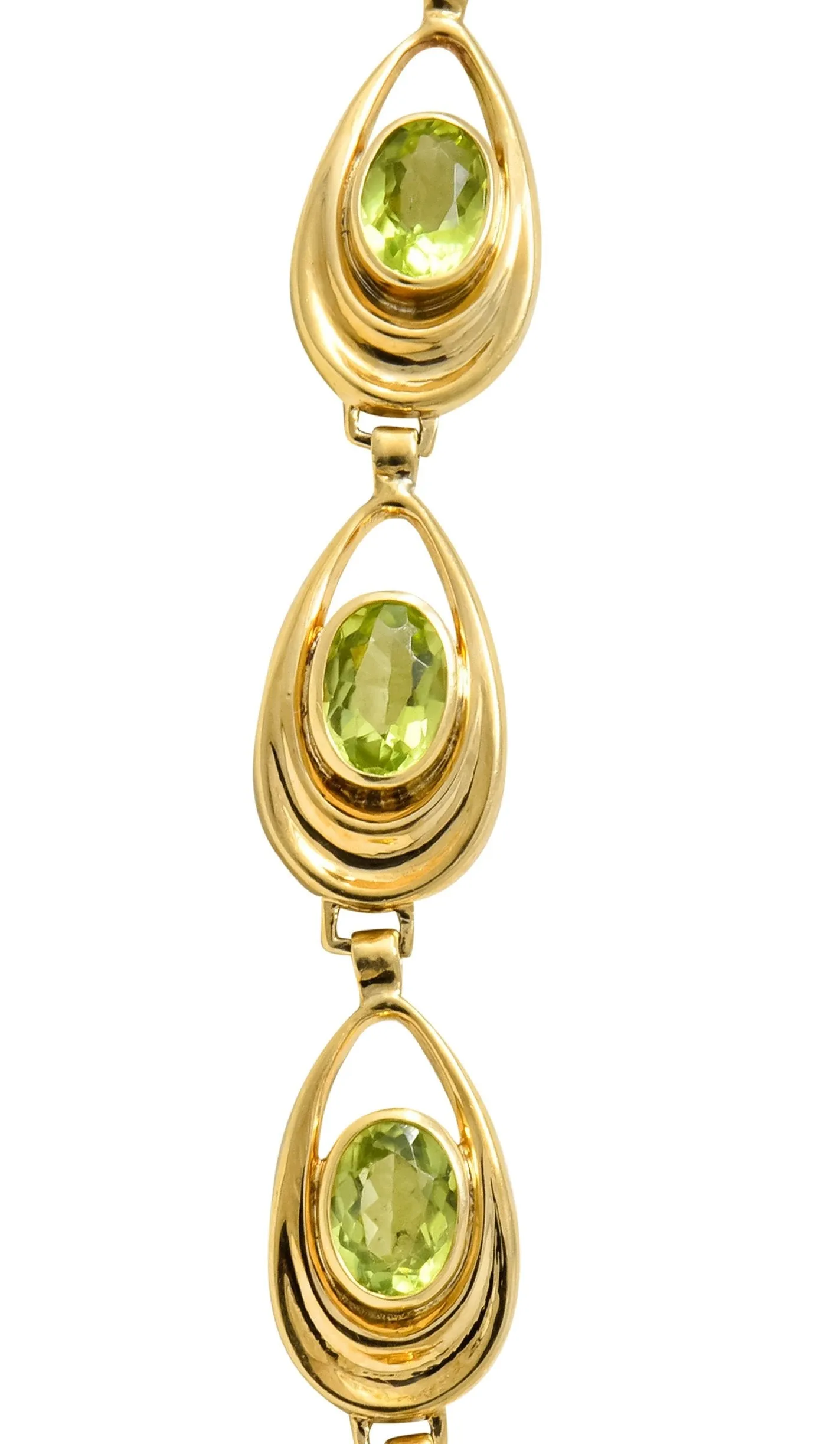 Shreve Crump & Low Retro Peridot 14 Karat Yellow Gold Oval Link Drop Necklace