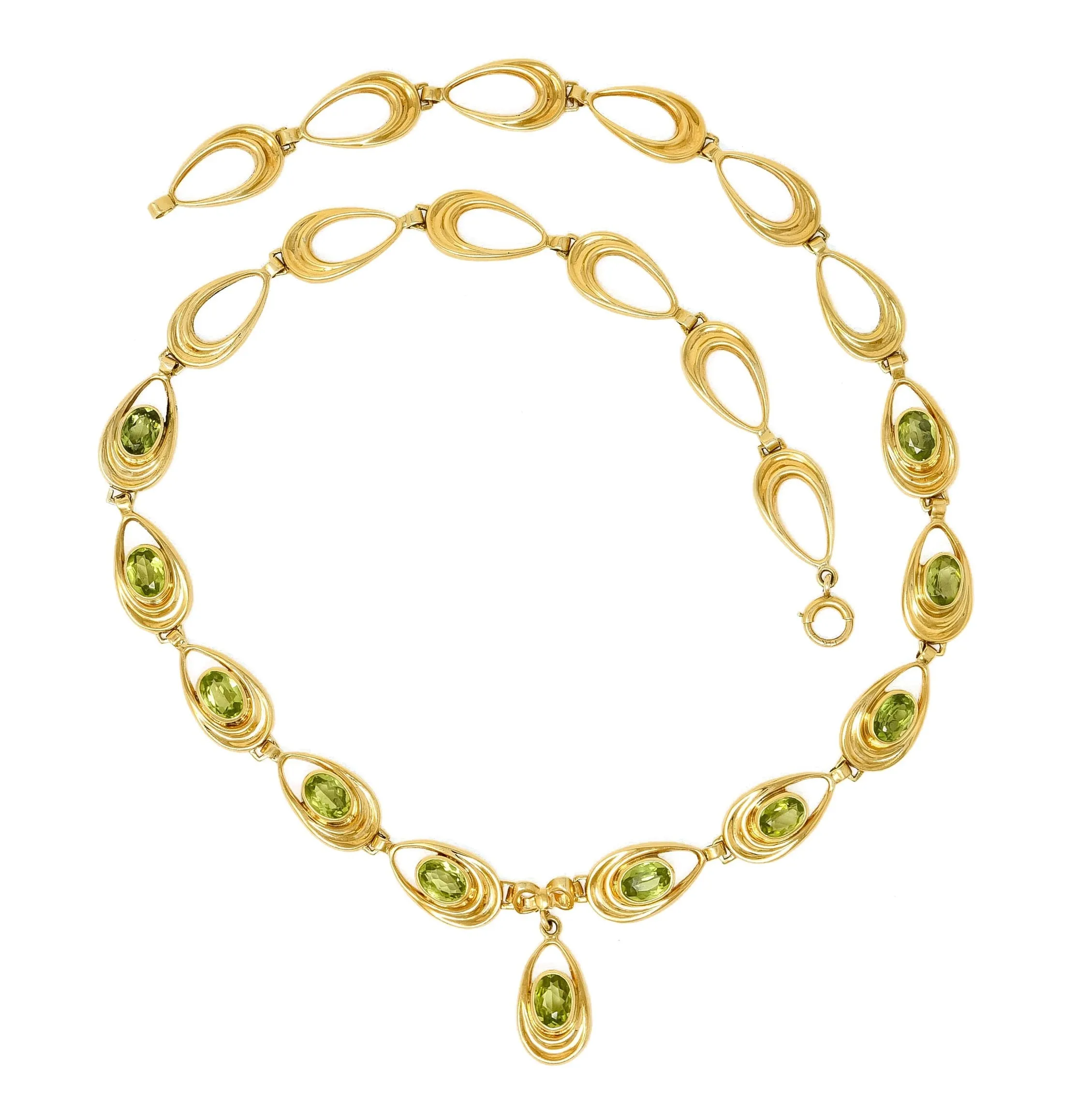 Shreve Crump & Low Retro Peridot 14 Karat Yellow Gold Oval Link Drop Necklace