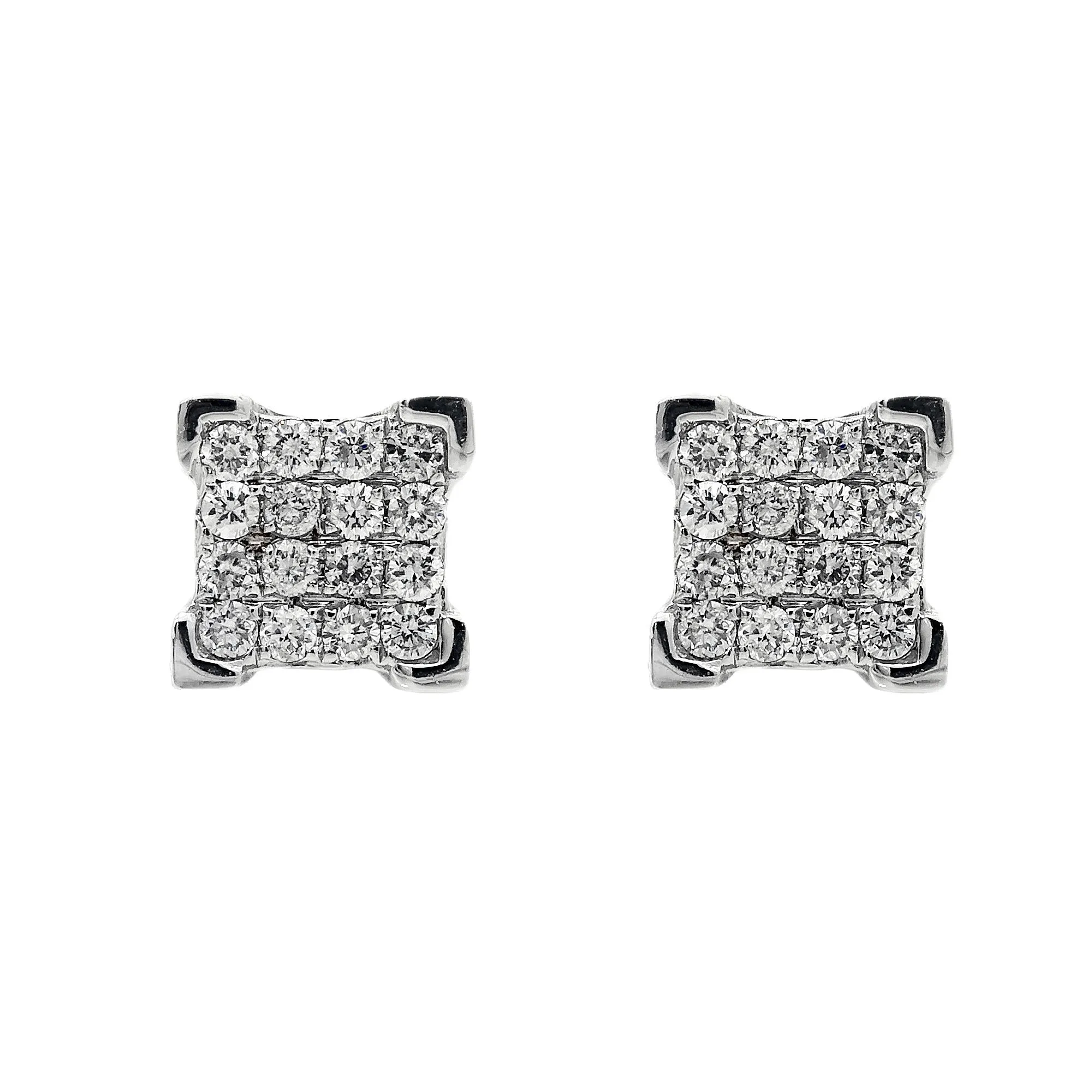 Small 14K White Gold  Unisex  Square Shaped  Diamond Earrings