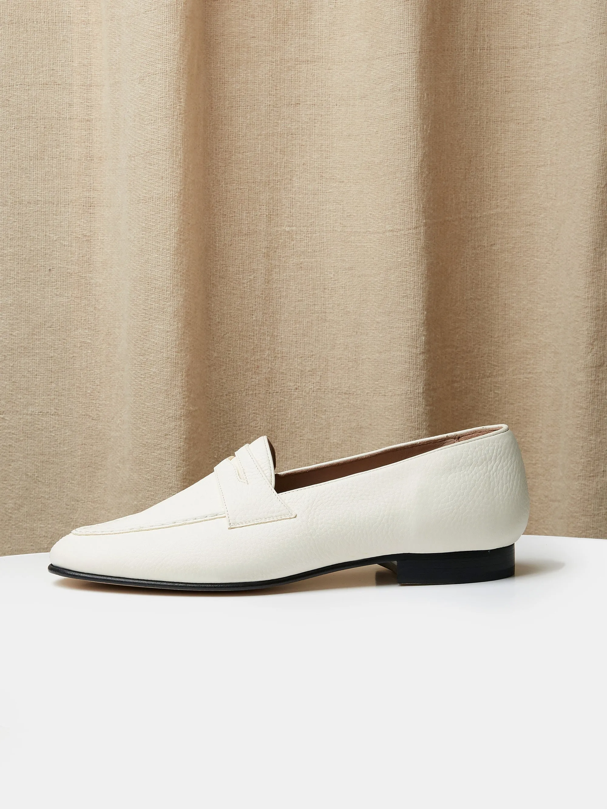 Split-Toe Penny Loafer in White Grain Leather