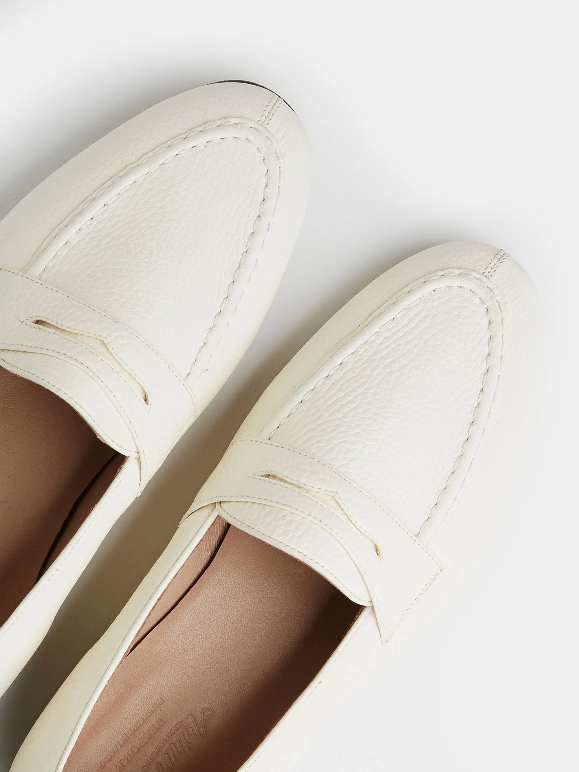 Split-Toe Penny Loafer in White Grain Leather