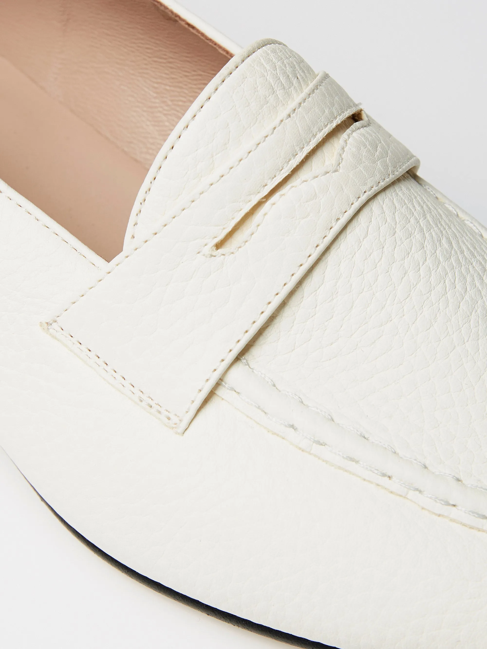 Split-Toe Penny Loafer in White Grain Leather