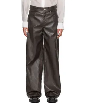 System Brown Wide-Leg Faux-Leather Trousers