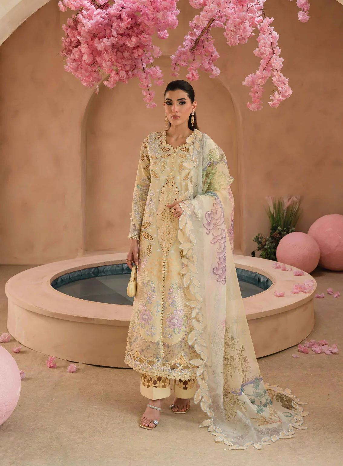 The Painted Garden By Afrozeh Embroidered Lawn 3 Piece Unstitched Suit AF24PG D-08 SWEET SAFFRON