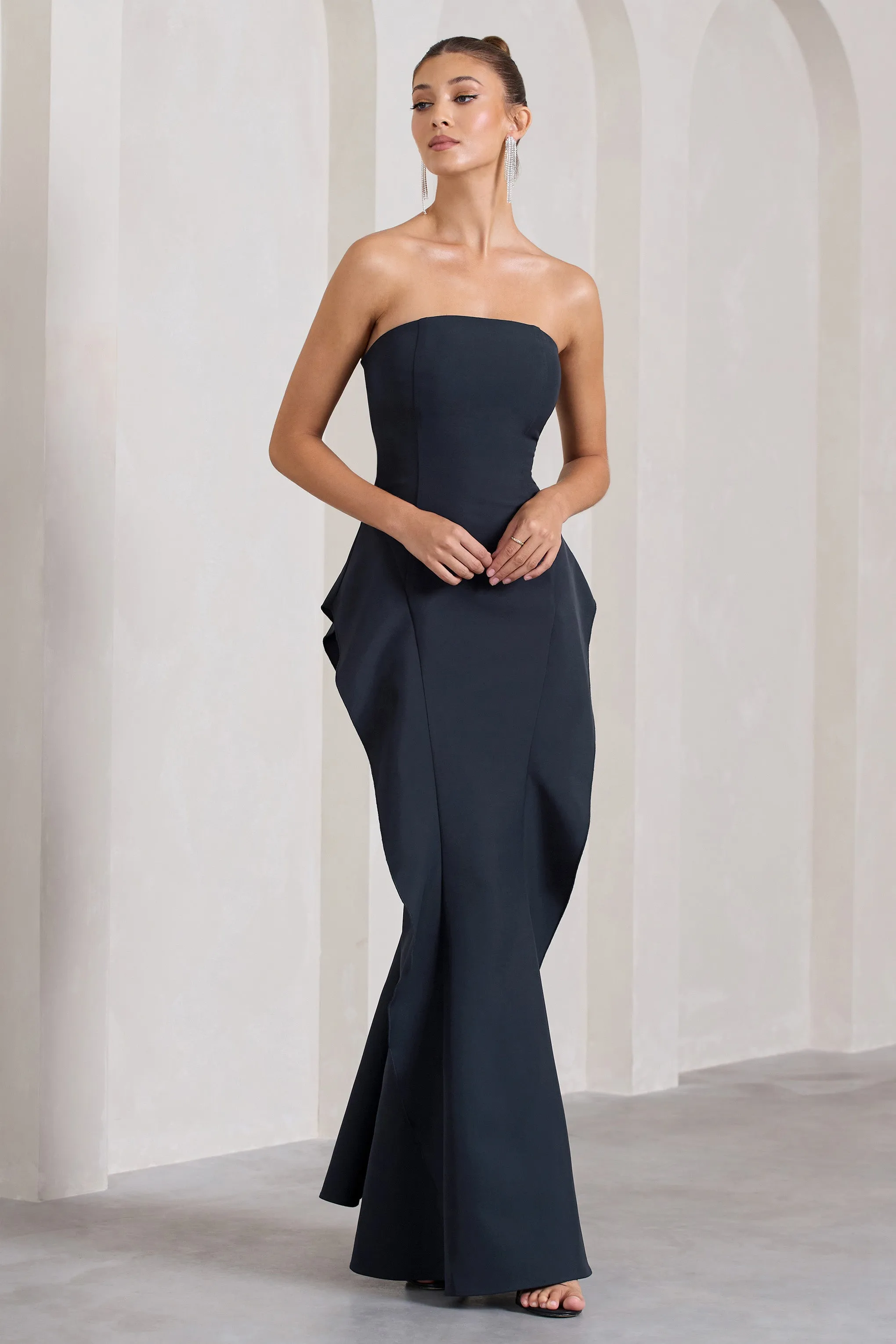 The Real Thing | Navy Strapless Draped Fishtail Maxi Dress