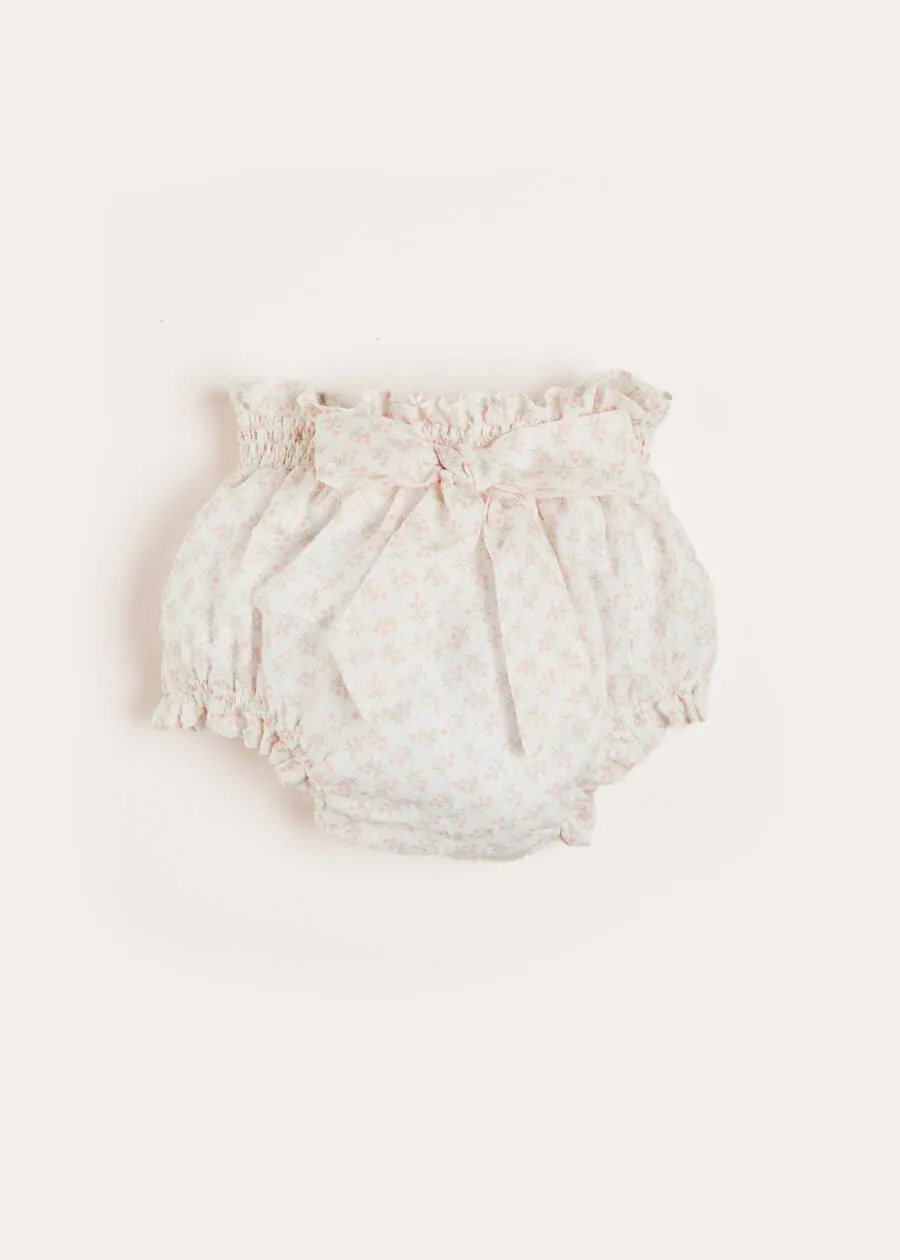 Tilly Floral Print Bloomers With Bow Detail in Pink (1-6mths)