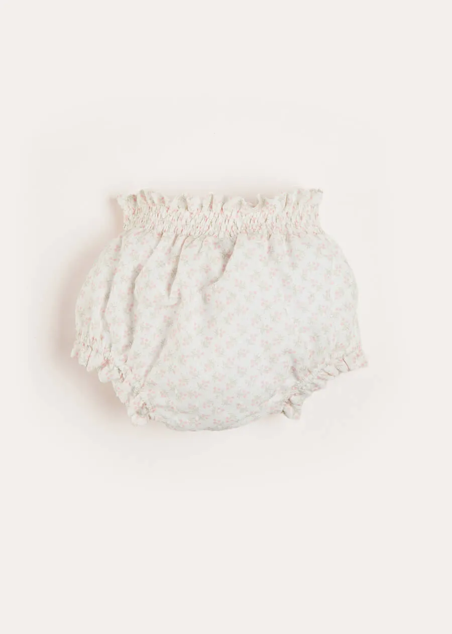 Tilly Floral Print Bloomers With Bow Detail in Pink (1-6mths)