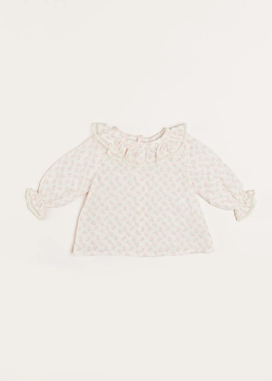 Tilly Floral Print Ruffle Collar Long Sleeve Blouse in Pink (1-6mths)