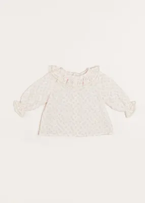 Tilly Floral Print Ruffle Collar Long Sleeve Blouse in Pink (1-6mths)