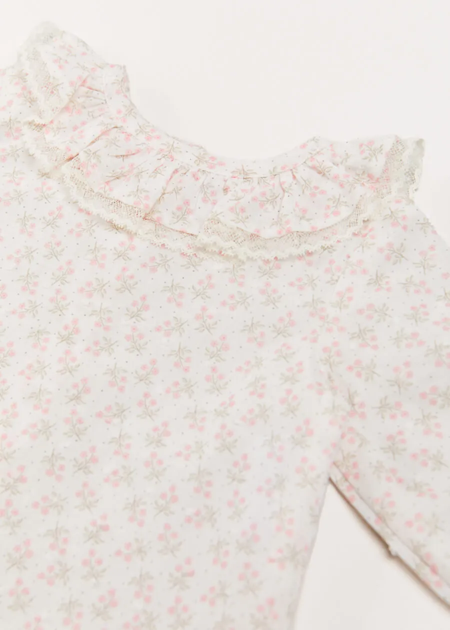 Tilly Floral Print Ruffle Collar Long Sleeve Blouse in Pink (1-6mths)