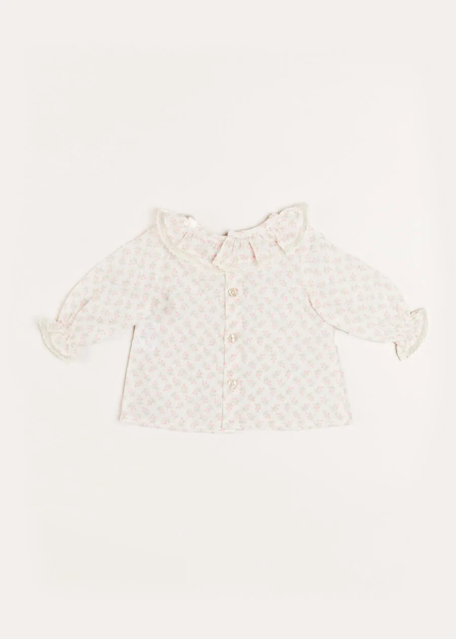 Tilly Floral Print Ruffle Collar Long Sleeve Blouse in Pink (1-6mths)