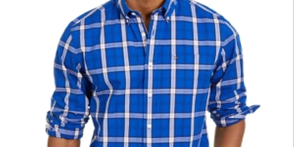 Tommy Hilfiger Men's Ballard Stretch Plaid Shirt Blue Size XX-Large