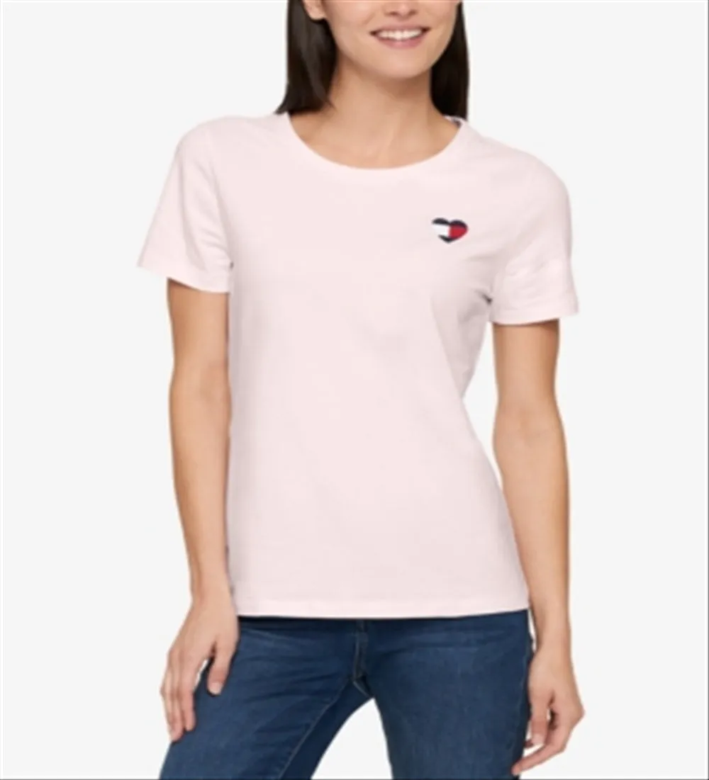 Tommy Hilfiger Women's Embroidered T-Shirt Pink Size Medium