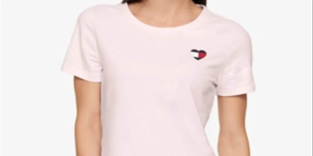 Tommy Hilfiger Women's Embroidered T-Shirt Pink Size Medium