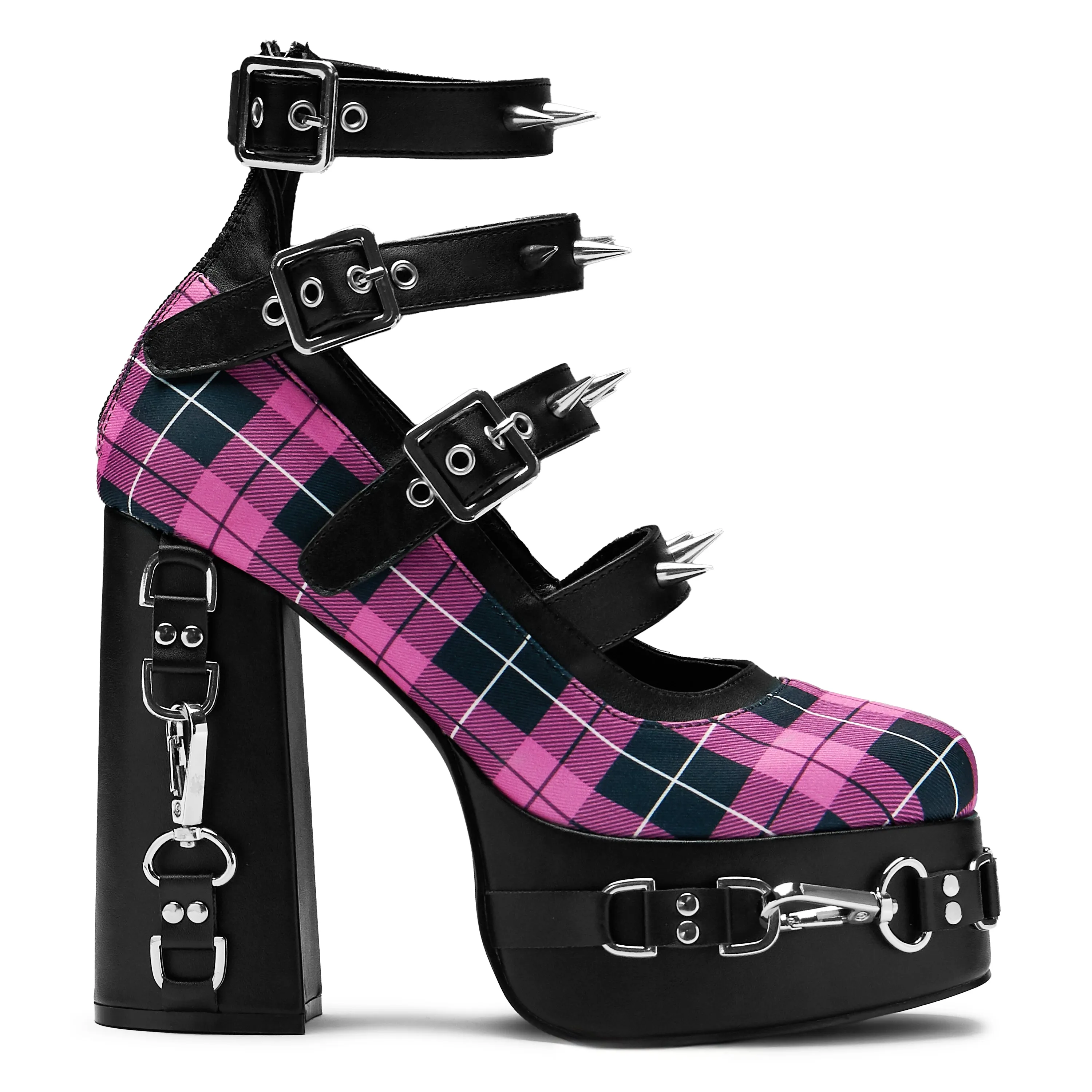 Wasted Reasons Platform Chain Heels - Pink Check