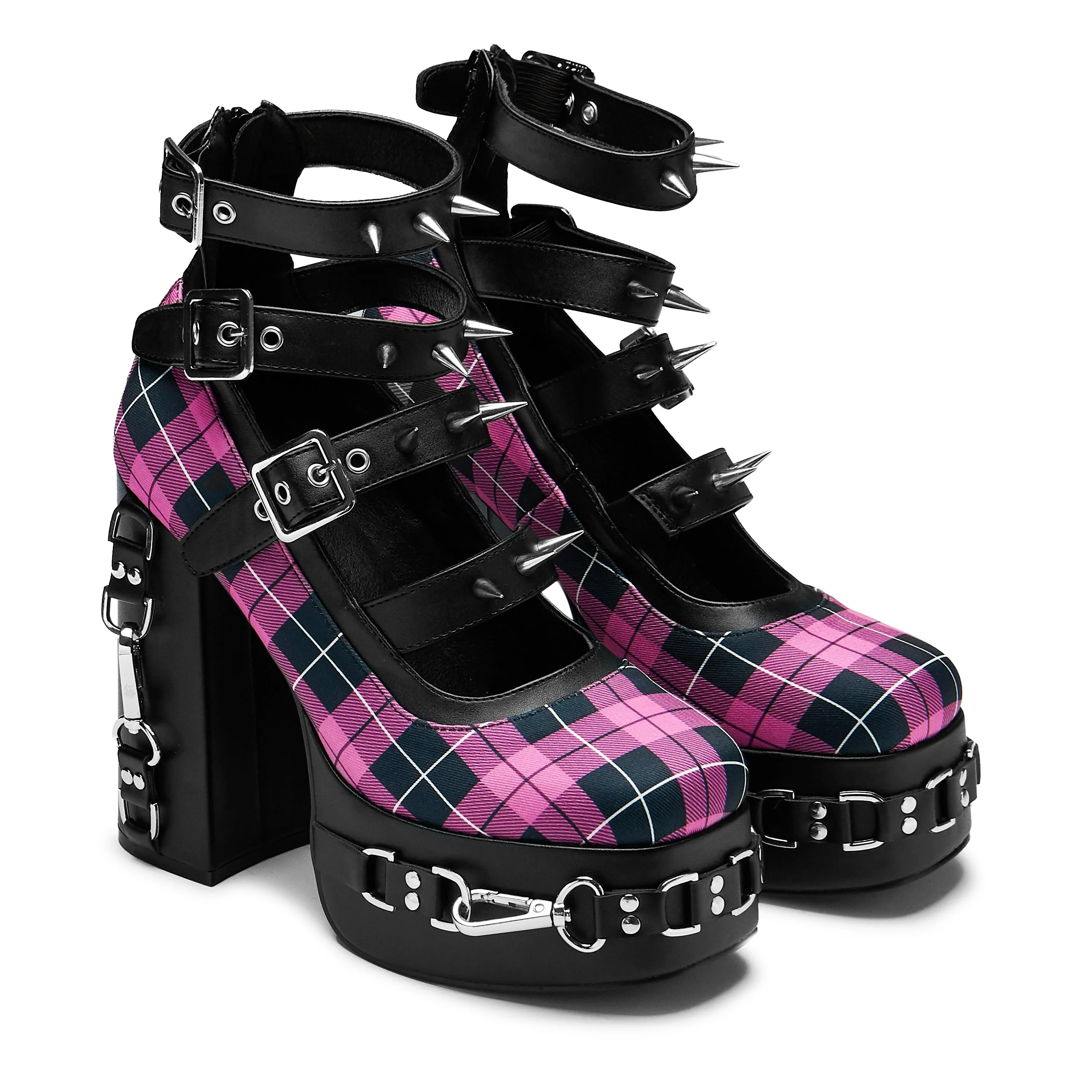 Wasted Reasons Platform Chain Heels - Pink Check