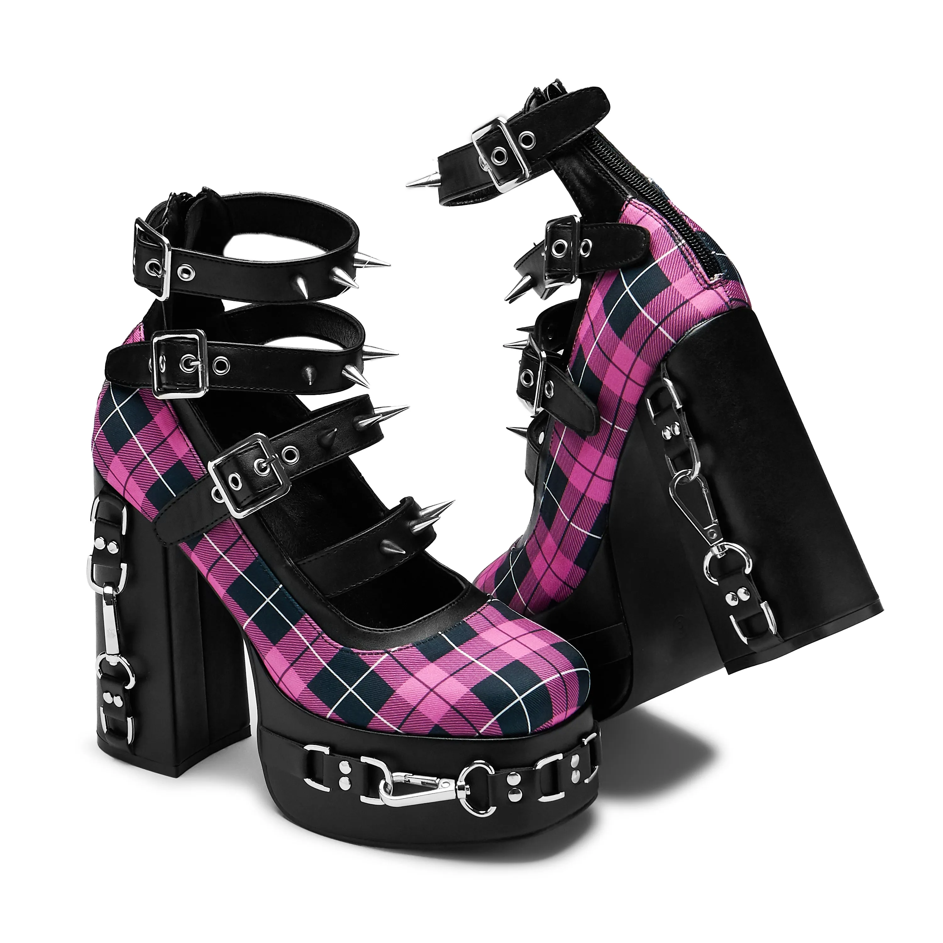 Wasted Reasons Platform Chain Heels - Pink Check