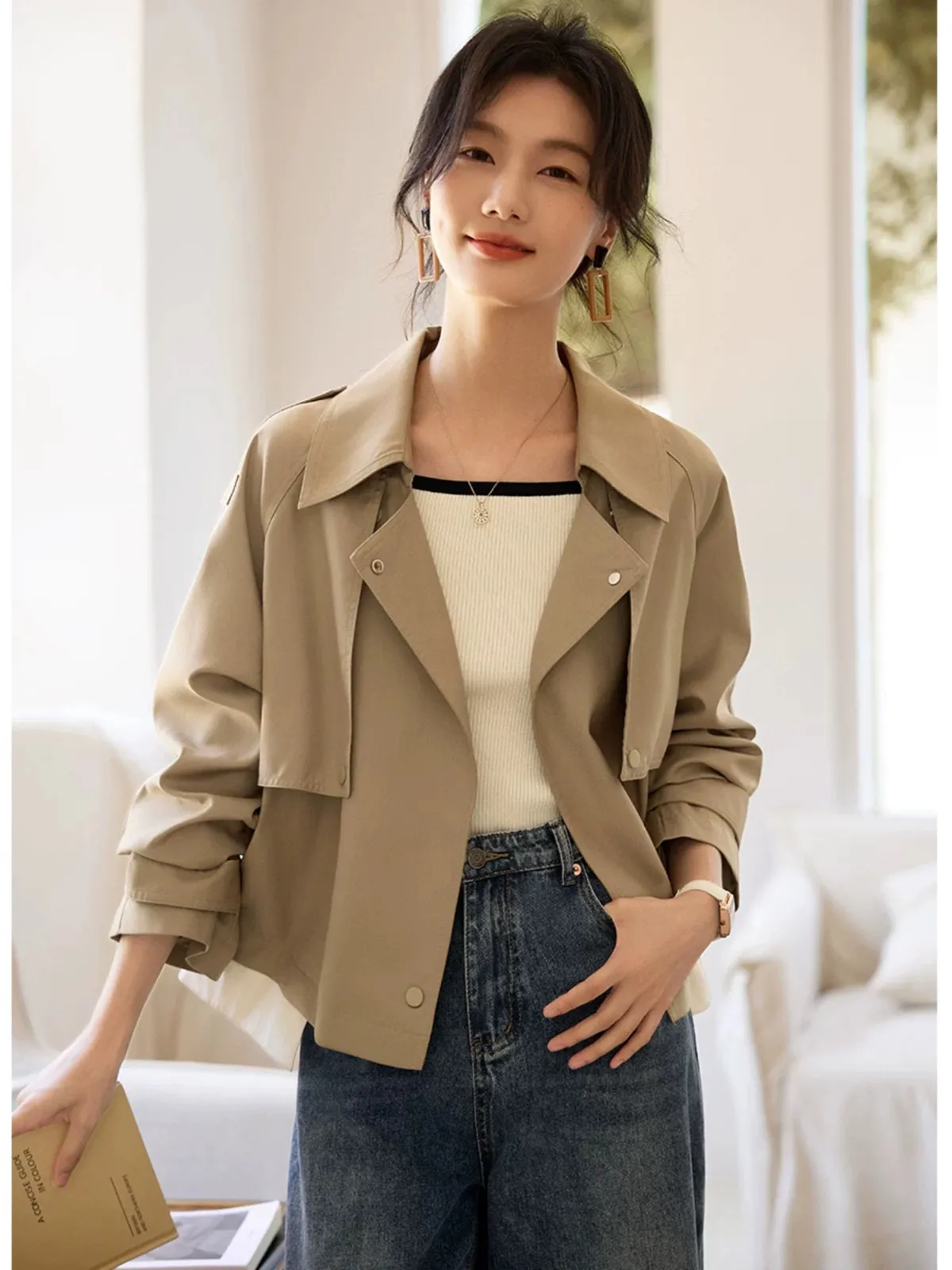 XWI/Xinwei Suit Collar Windbreaker Jacket Women's 24th Autumn New Casual Simple Commuting Versatile Short Top